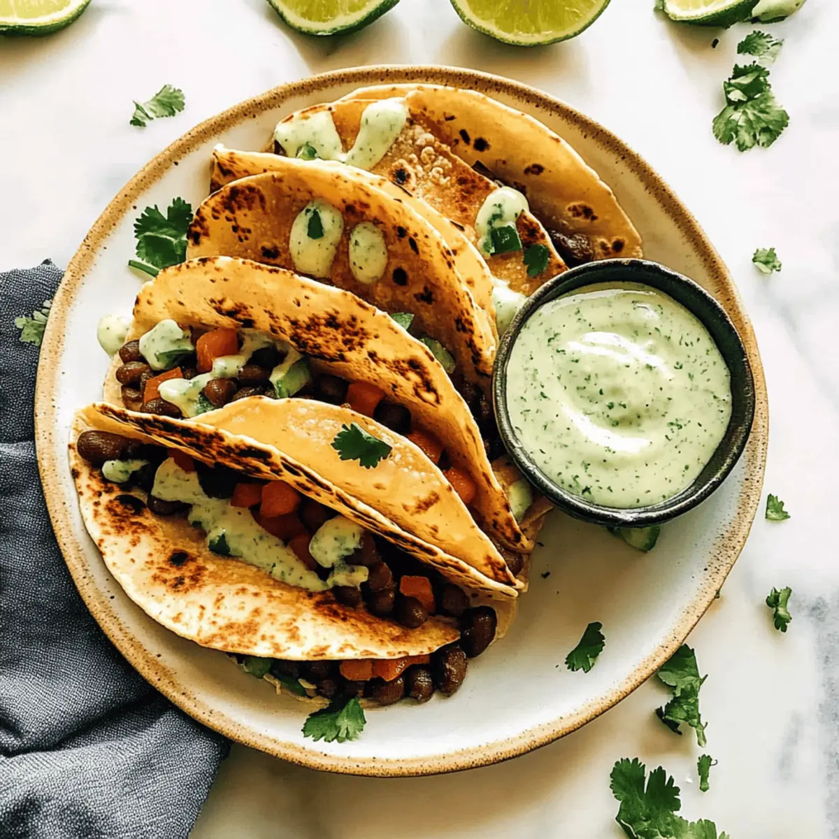 Black Bean Tacos with Cilantro Lime Sauce