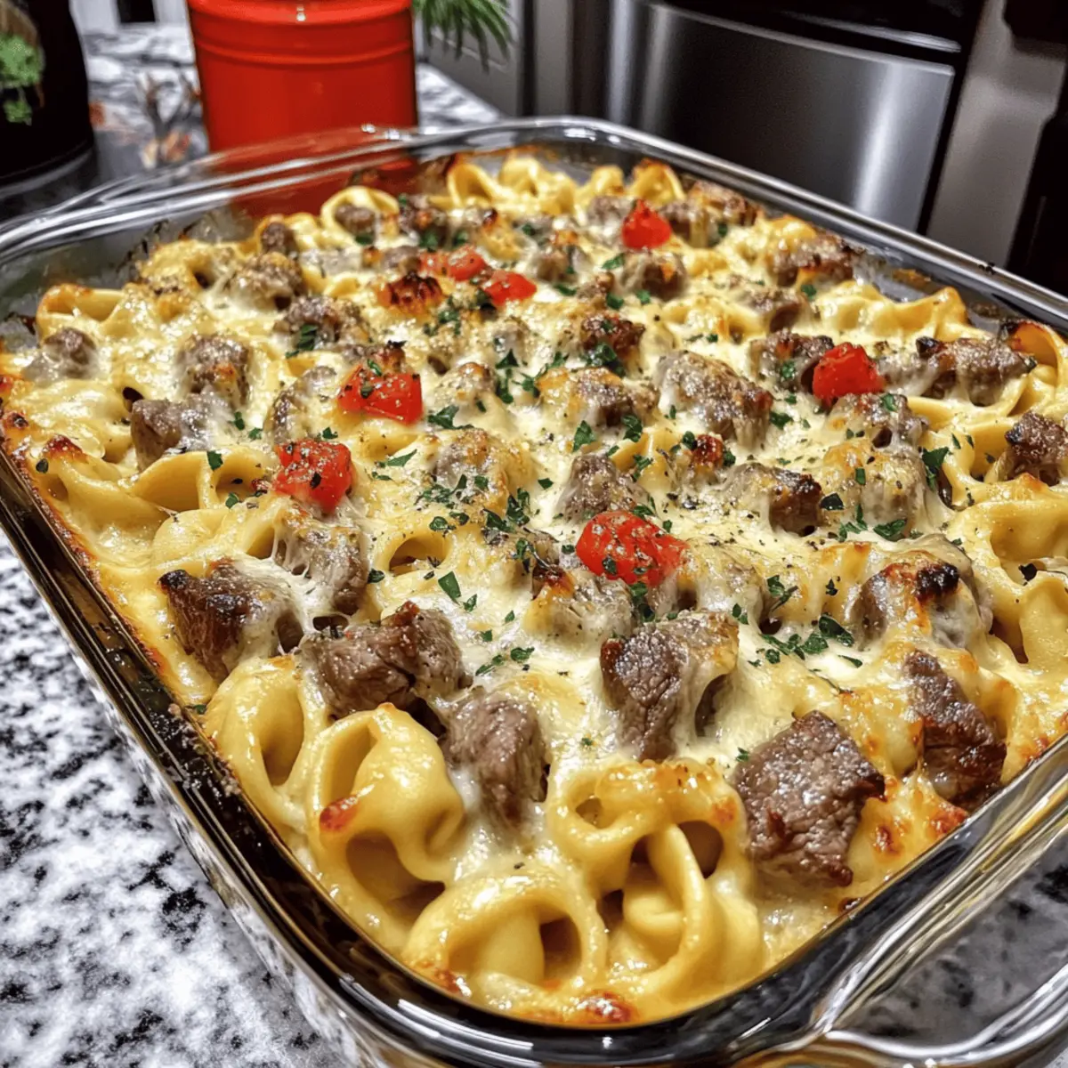 Golden Cheese Steak Tortellini Casserole for Cozy Nights 1