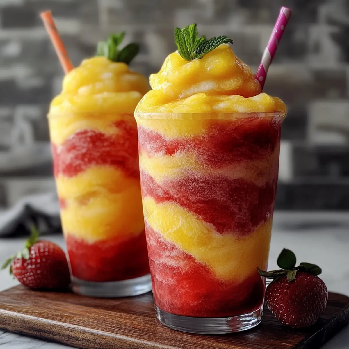 Fresh Pineapple Strawberry Swirled Slushies