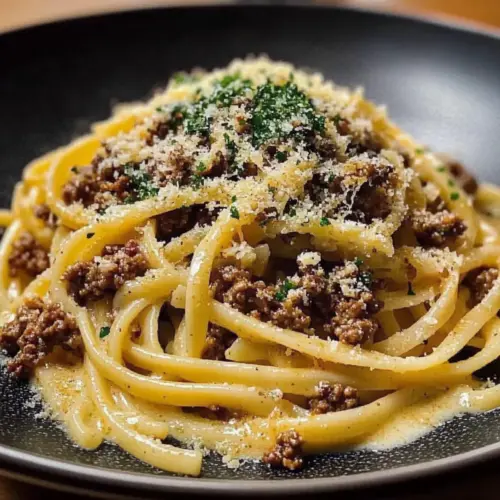 Creamy Parmesan Beef Linguine with Garlic Butter Sauce