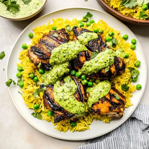 Peruvian Chicken & Rice with Green Sauce
