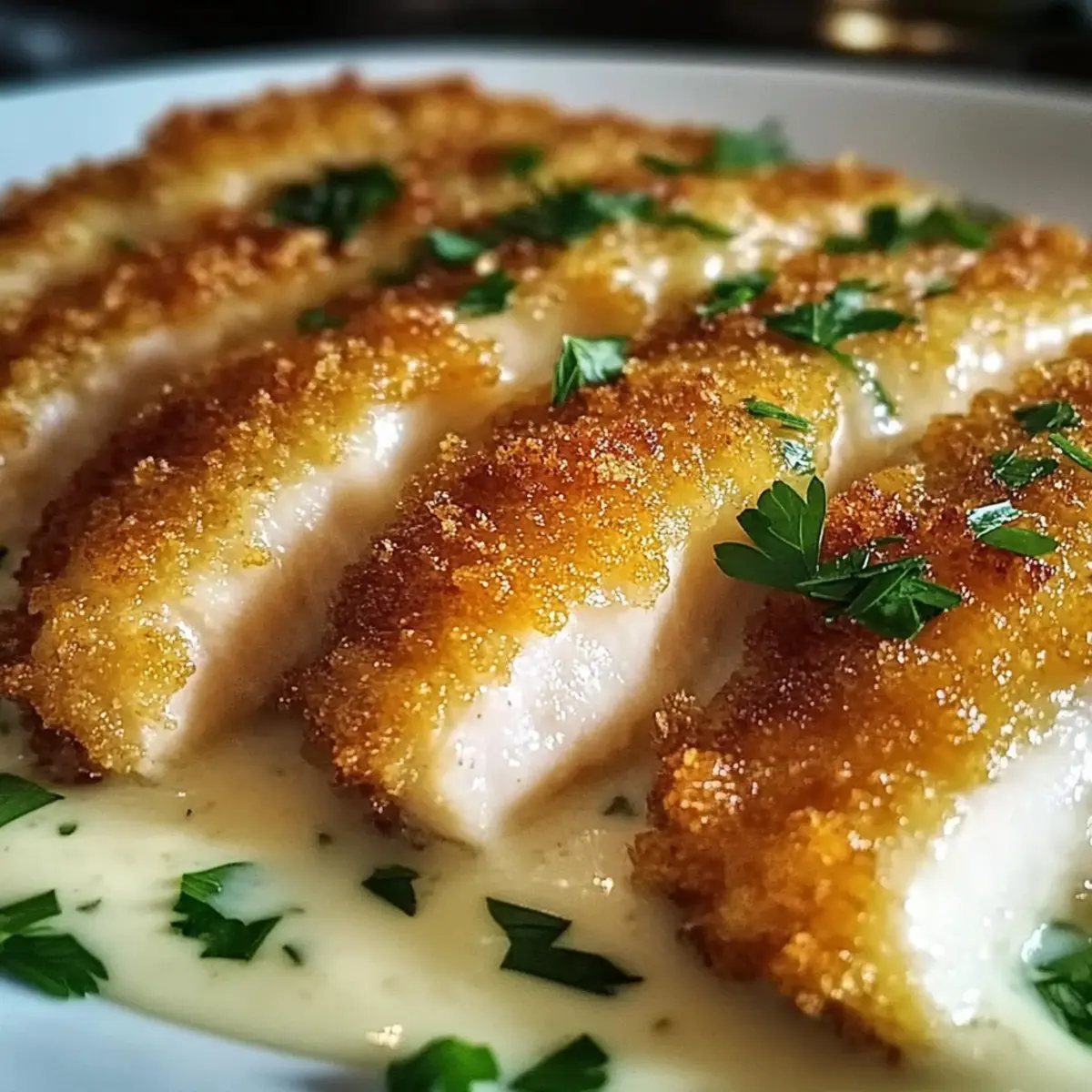 Parmesan Crusted Chicken with Creamy Garlic Sauce
