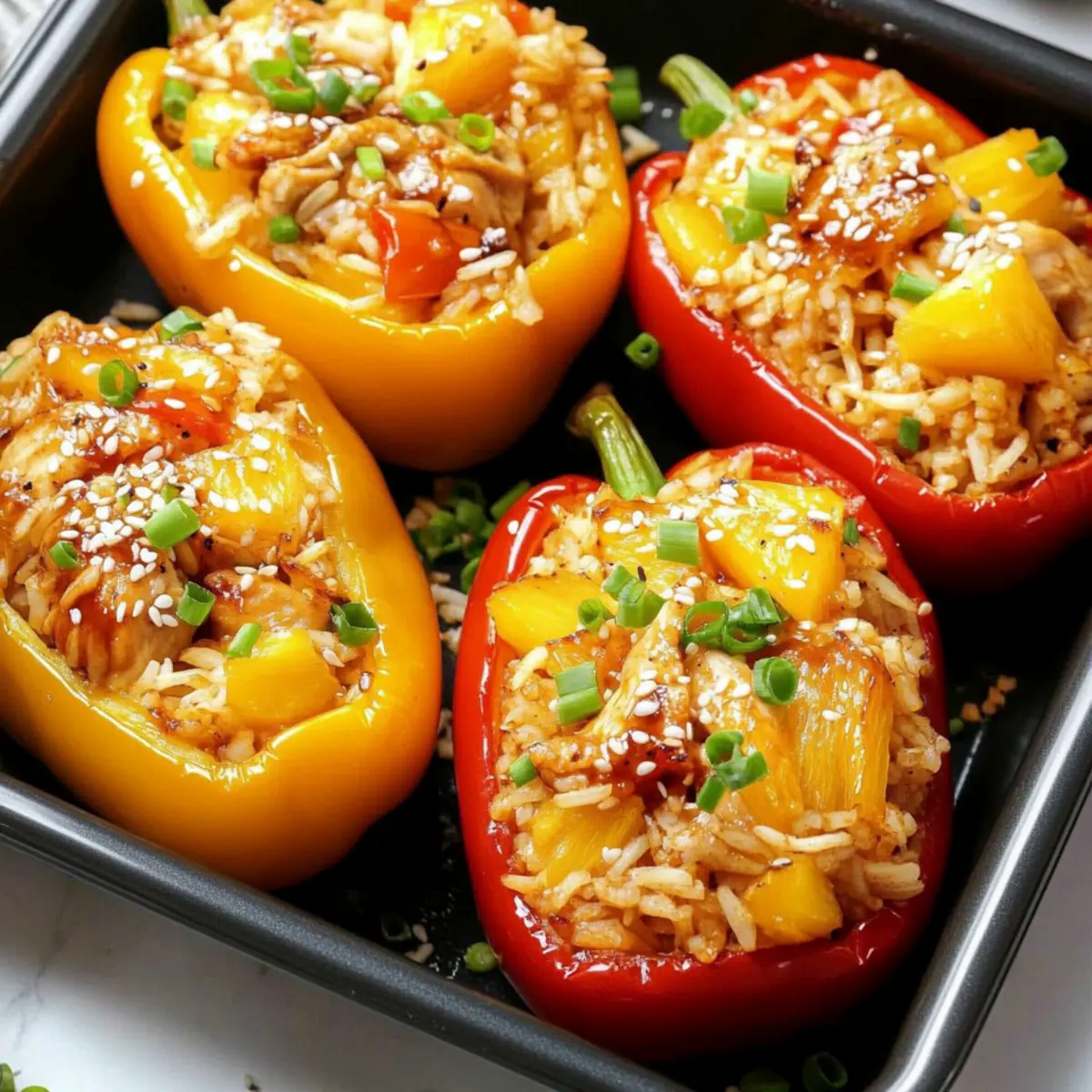 Teriyaki Pineapple Chicken Rice Stuffed Peppers
