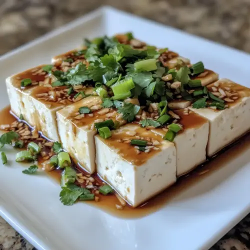 Steamed Tofu with Soy Garlic Sauce