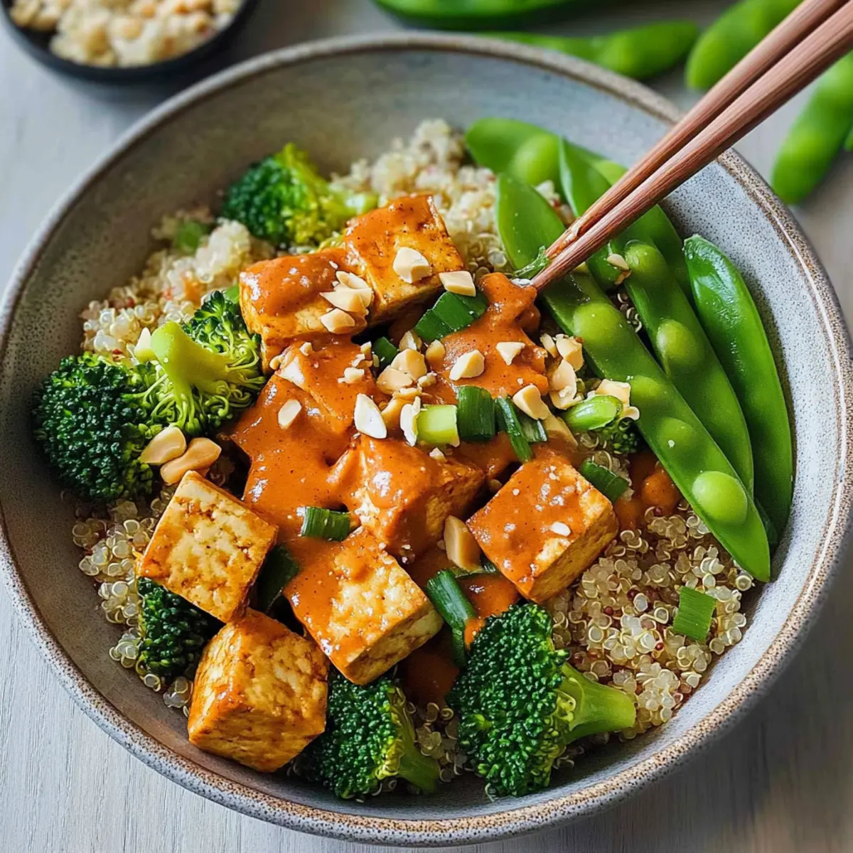 Thai Peanut Tofu Quinoa Bowl