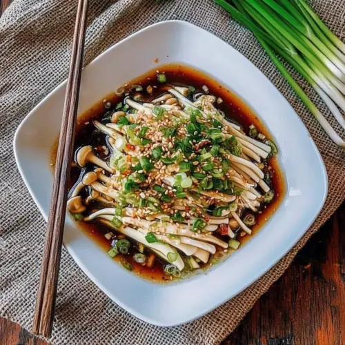Enoki Mushrooms with Garlic & Scallion Sauce