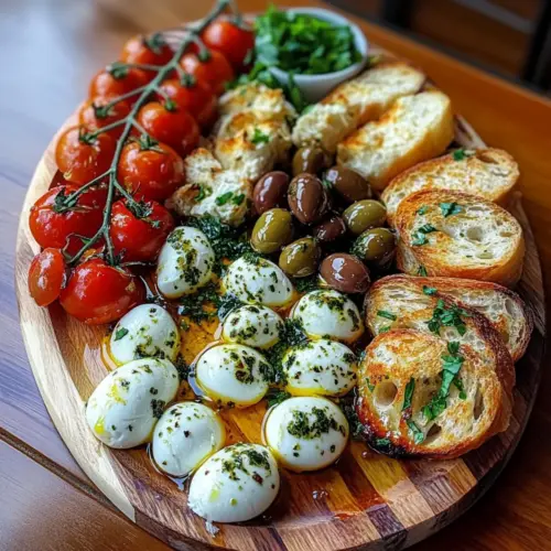 Marinated Mozzarella & Burrata Tapas Board with Garlic Breadsticks