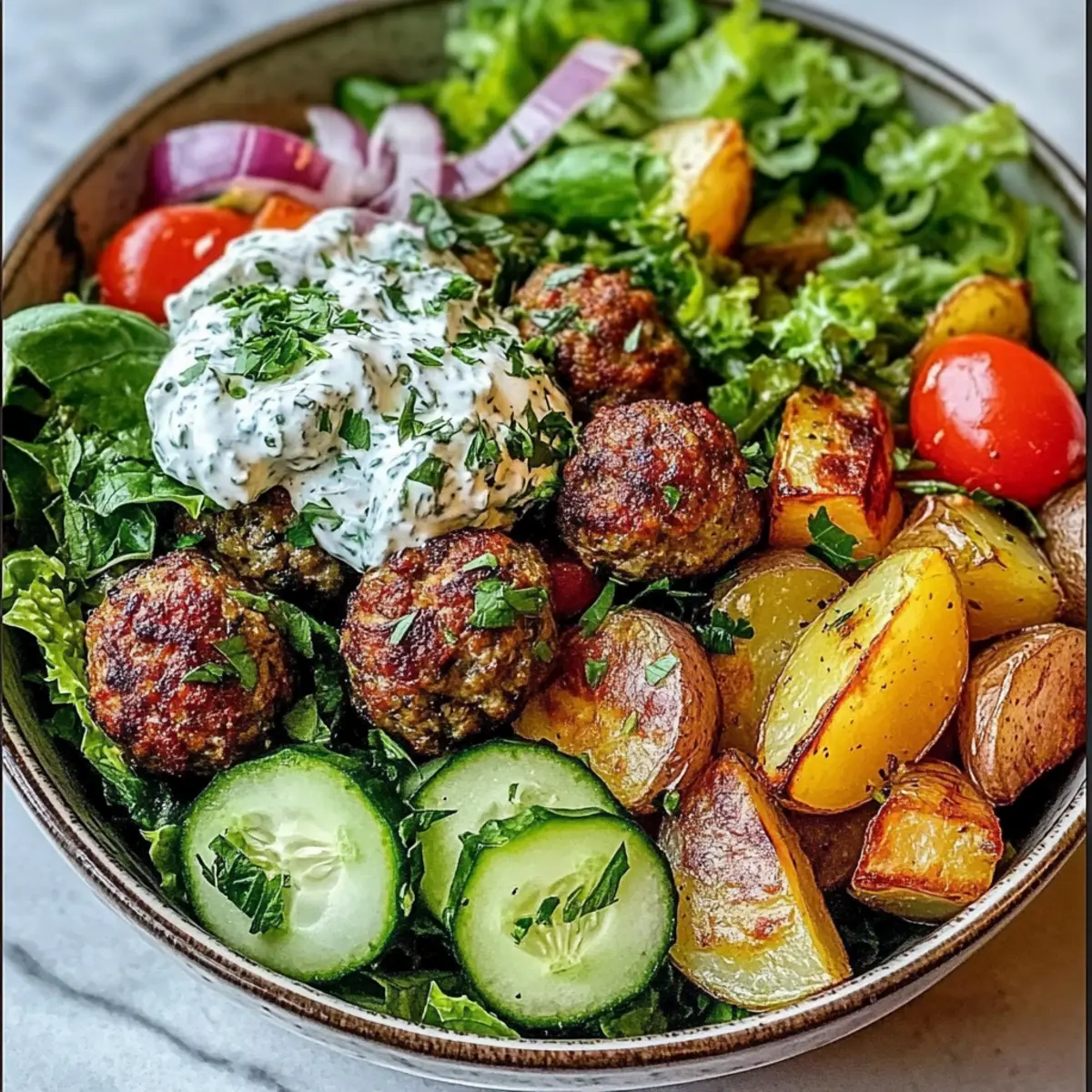 Greek Meatball Bowl