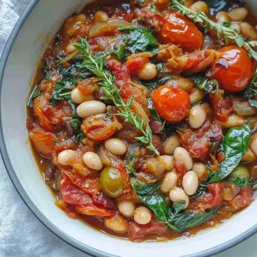 Roasted Tomato, White Bean and Spinach Stew