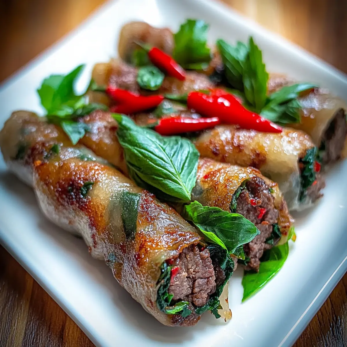 Golden Crispy Thai Basil Beef Rolls