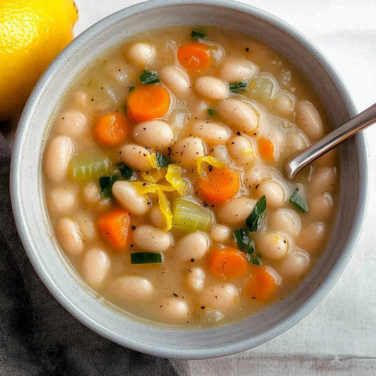 Greek White Bean Soup With Garlic & Lemon