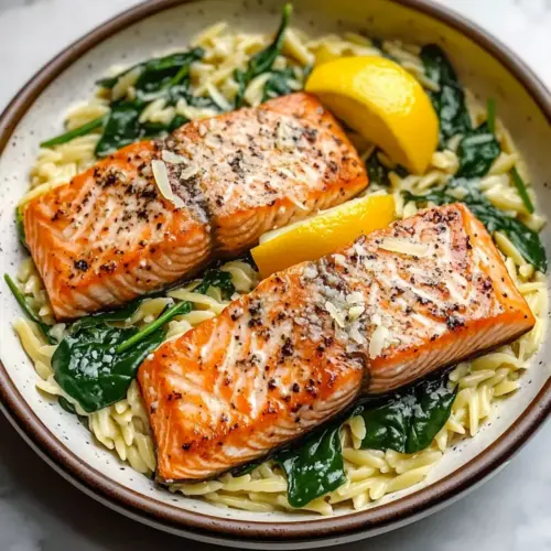 Seared Salmon with Lemon Orzo