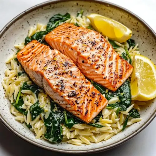 Seared Salmon with Lemon Orzo