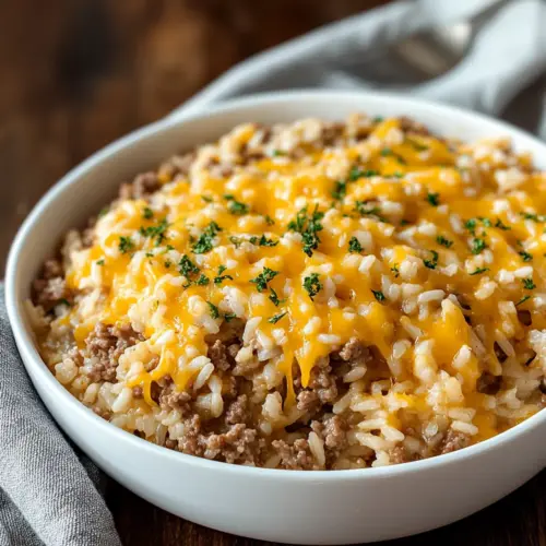 Cheesy Ground Beef and Rice Casserole